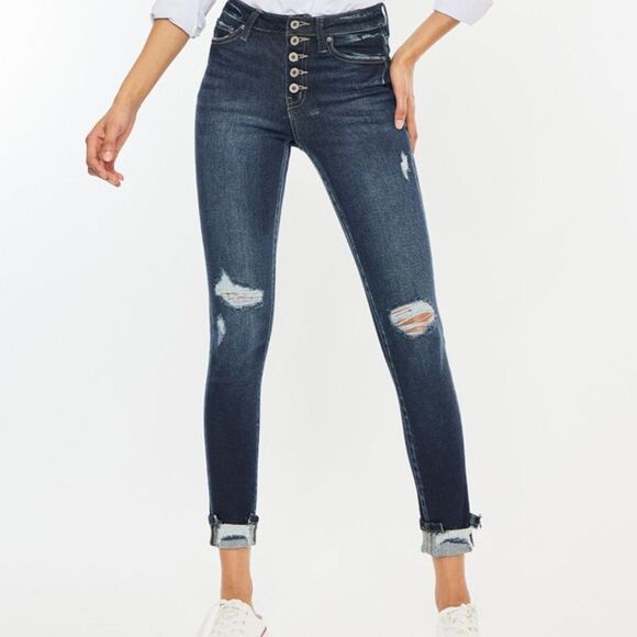 Kancan Button fly Norah High Rise Ankle Skinny Jeans - Picture 1 of 8